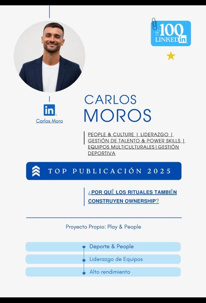 Carlos Moros profile card in the LinkedIn Top 100 HR Guide